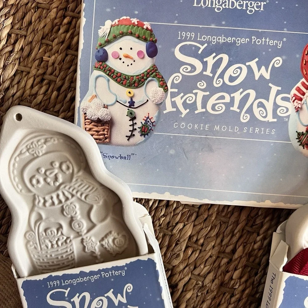 NEW Longaberger 1999‎ Pottery Snow Friends Cookie Molds ~ Snowball & Flurry